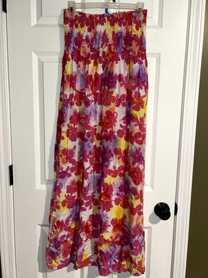 Blue Ginger hawaiian strapless dress floral pattern woman small