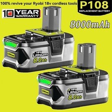 2 PACK 18V 8.0Ah Lithium Battery For Ryobi P108 ONE+ Plus RB18L40 RB18L50 P104