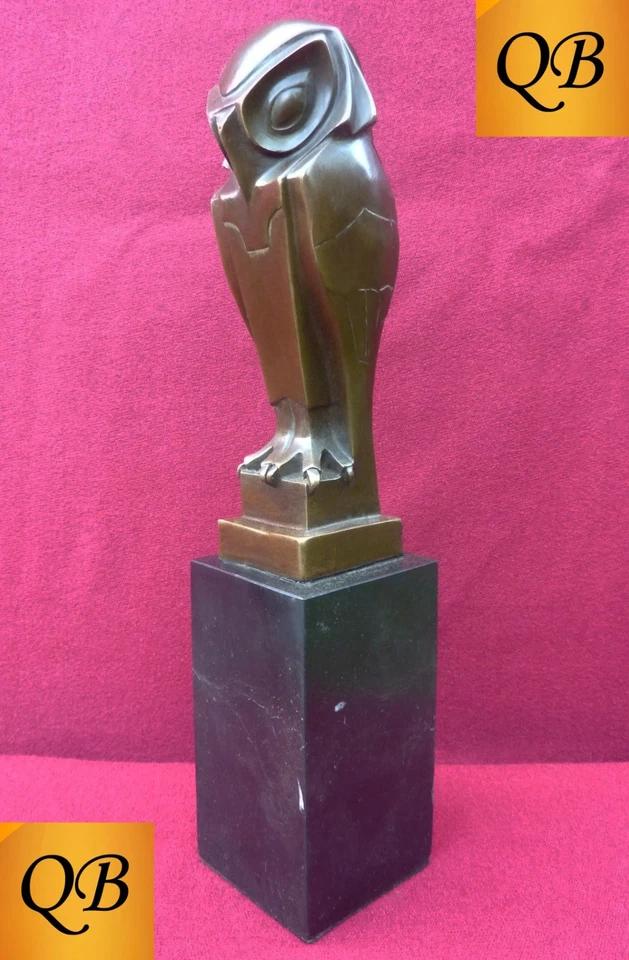 ART DECO BRONZE OWL FIGURINE SCULPTURE STATUE CUBIST HOT CAST STYLE BIRD FIGURE - image 3 of 4