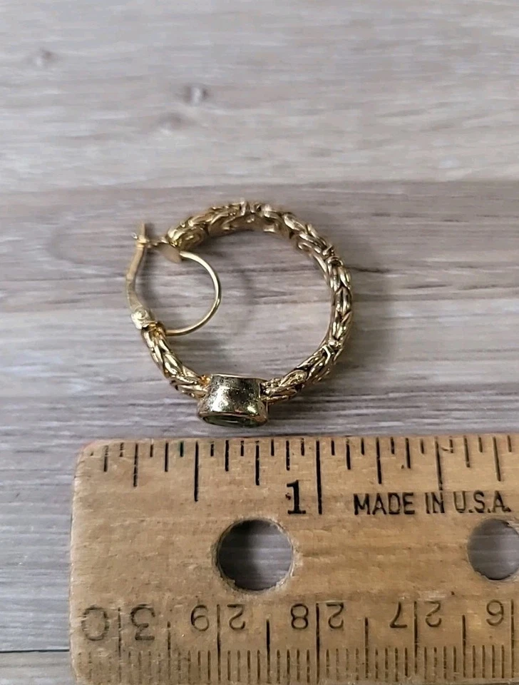 Designer Gold Vermeil Sterling Silver & Peridot 1" Pierced Hoop Earrings! 11 - Image 4 of 4