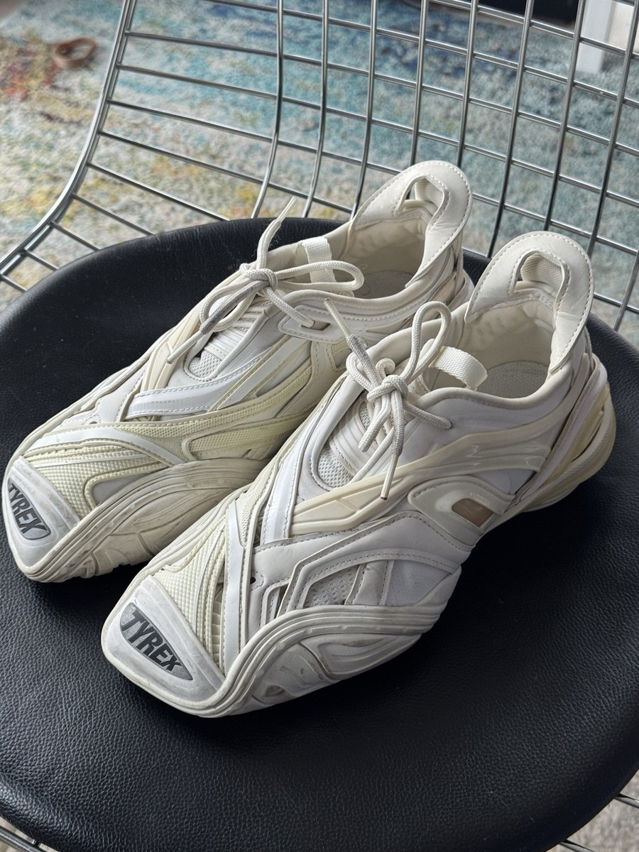 Balenciaga Tyrex White Low Top Sneakers Lace Up Logo Designer