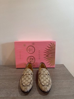 NEW Gucci Jordaan Canvas GG Monogram Horsebit Loafers in Beige Ruggine Rust 40