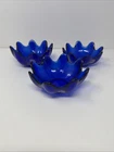 Vintage Blenko Glass Cobalt Blue 8 Petal 5 1/2" LOTUS Bowls With Labels