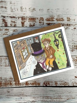 Scrooge and Tiny Tim in cat form, Christmas card and holiday,  notecard #430