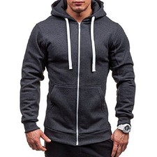 Mens Plain Fleece Zip Up Top Zipper Hoody Sweatshirt Jacket Jumper Hoodie New UK