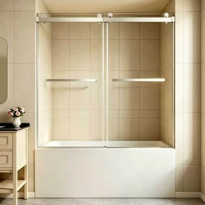 5/16 in.Brushed Nickel Finish Walk In Shower Door 60''Wx60''H Double Sliding Door