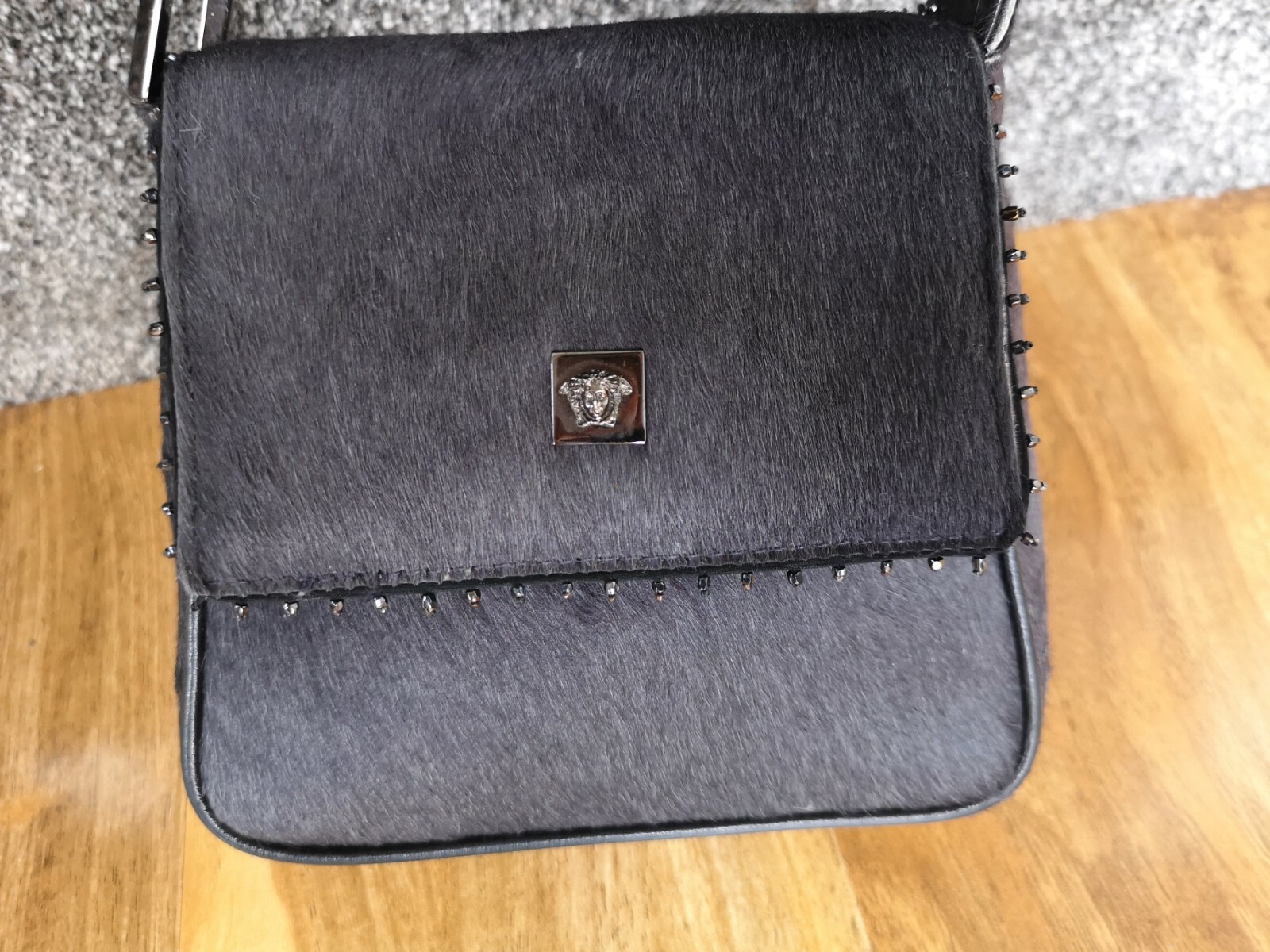 PONY Borsa piccola Gianni Versace Couture vintage anni 90 Medusa pelle capelli di cavallo RARA