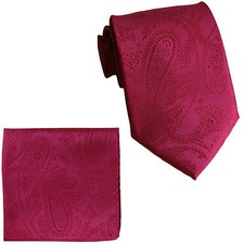 New Men's 2.5" skinny polyester Woven necktie  hankie paisley hot pink wedding