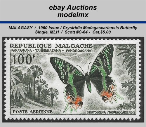 Malagasy - 1960, Madagascariensis Butterfly, Single, MLH, Sc.#C-64 - Cat,$5.00
