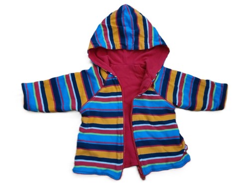 Zutano Red And Striped Reversible Baby Hoodie Size 6 Months - Picture 2 of 5