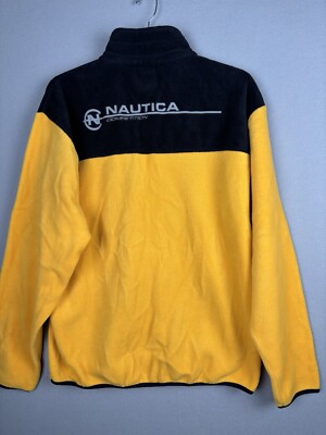 Nautica Competition Sweater Men's XL Yellow Fleece 1/4 Zip