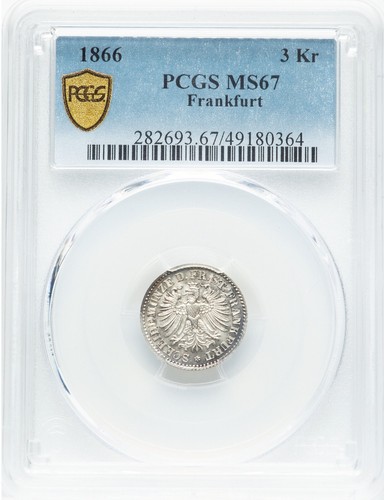 Frankfurt - 1866 Free City 3 Kreuzer - PCGS MS67 - TOP POP - NONE FINER AT PCGS! - Picture 3 of 5