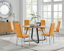 Image of SANTORINI Brown Wood Round Dining Table And 6 Faux Leather Milan Chairs