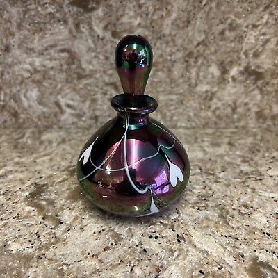 Hand Blown Art Glass Perfume Bottle Hanging Hearts Stopper
