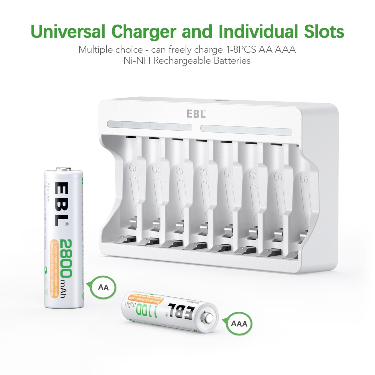 EBL 1.2V AA AAA Rechargeable Batteries with 8-Slot Charger  -image