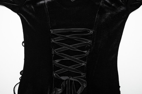 Punk Rave Black Gothic Punk Women Off-The-Shoulder Sexy Velvet Lace Long Dress - Picture 19 of 22