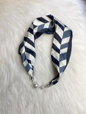 Satin Scarf blue White Necklace Magnetic Closure Multi-Color Hobo Bohemian New