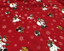 Vtg. PETER PAN FABRIC 1984 Walt Disney Red Winter Christmas Characters 60"x50