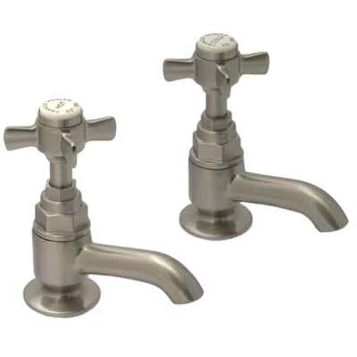 Francis Pegler Sequel Basin Taps Pair Brushed Nickel Cross Head Traditional