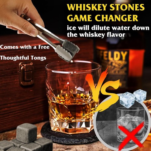 Set regalo pietre whisky grandi 1 pollice 9 pezzi - cubetti di ghiaccio whisky riutilizzabili borbonico - Foto 3 di 6