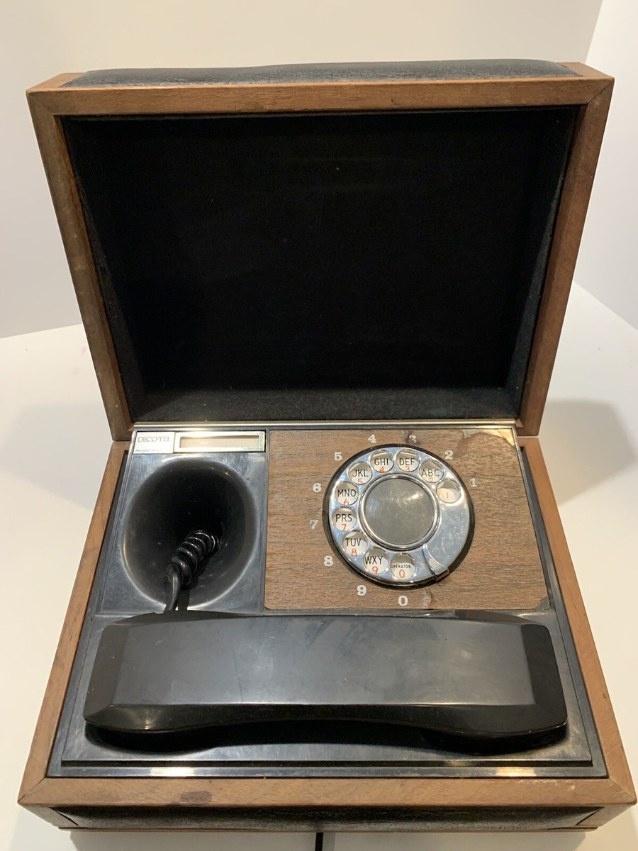 レア　廃盤品　TELEPHONE 　テレホンボックス　木製 Vintage Deco-Tel Rotary Telephone in Wood/Leather Box - Executive