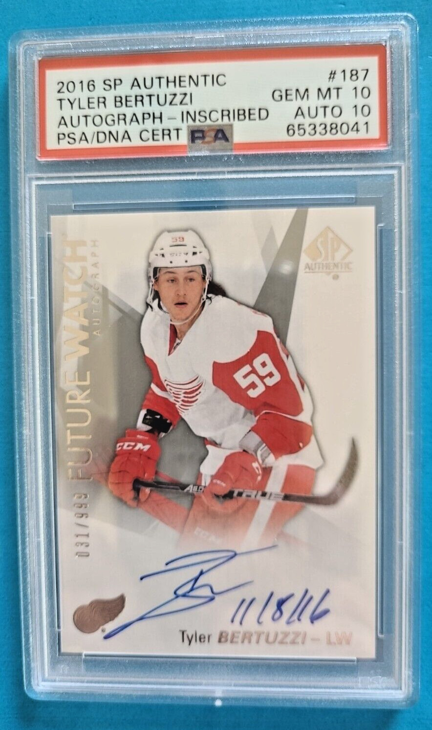 2016 Tyler Bertuzzi SP Authentic Future Watch Rookie RC Auto 031/999 PSA 10 /50