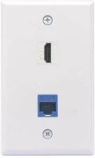 HDMI and RJ45 CAT6 Ethernet Wall Plate 2-Port Insert Keystone Female to Female