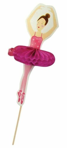 Ballerina Cupcake Picks 7.25" Tall 12 Ct Pink Tutu Honeycomb Birthday Party Cake