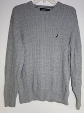 Nautica Mens Gray Pullover Longsleeve Crewneck Cable Knit Sweater XL