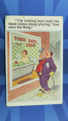 Saucy Donald McGill Comic Postkarte 1920er Jahre nackte nackte Frau Badewerbung WANNEN SEIFE