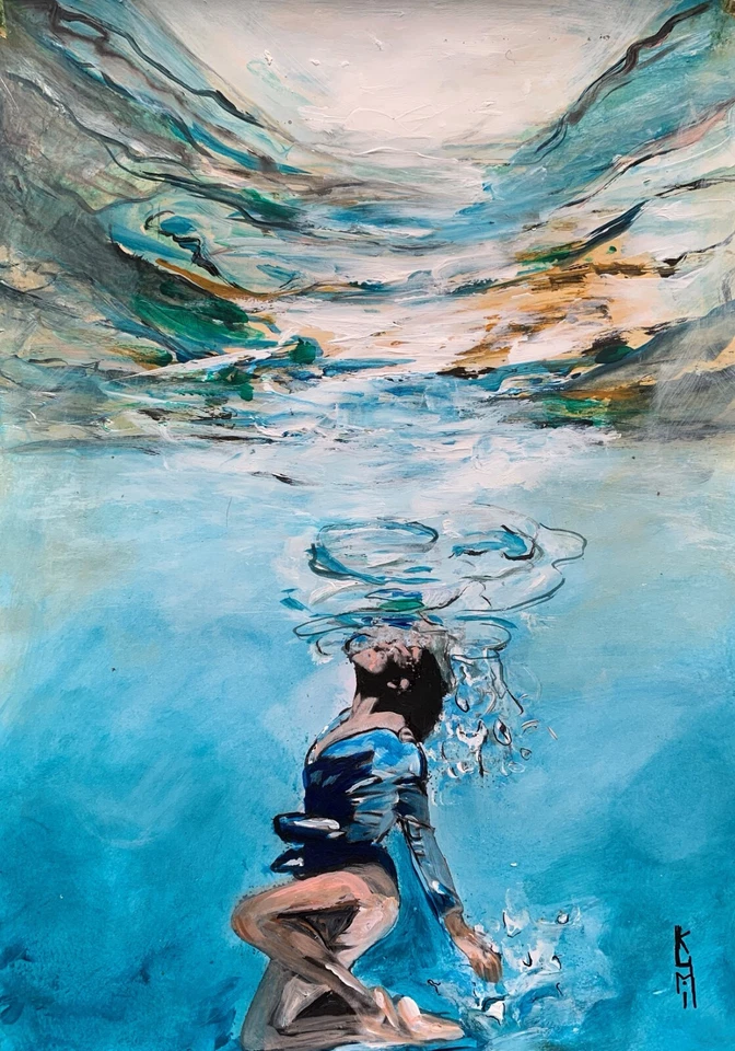 Lienzo Impresión 60x40cm Subacuático Nadadora Mujer Azul Arte Decoración Hogar Regalos Foto 2 de 4