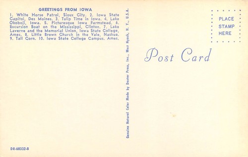 Greetings From Iowa Tall Corn State Postcard - Imagen 2 de 2