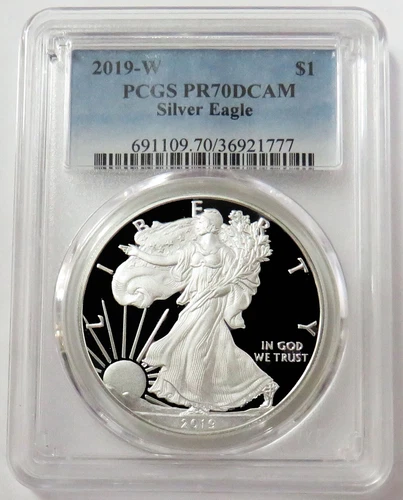 2019 W PROOF AMERICAN SILVER EAGLE $1 DOLLAR 1 OZ COIN PCGS PR 70 DCAM