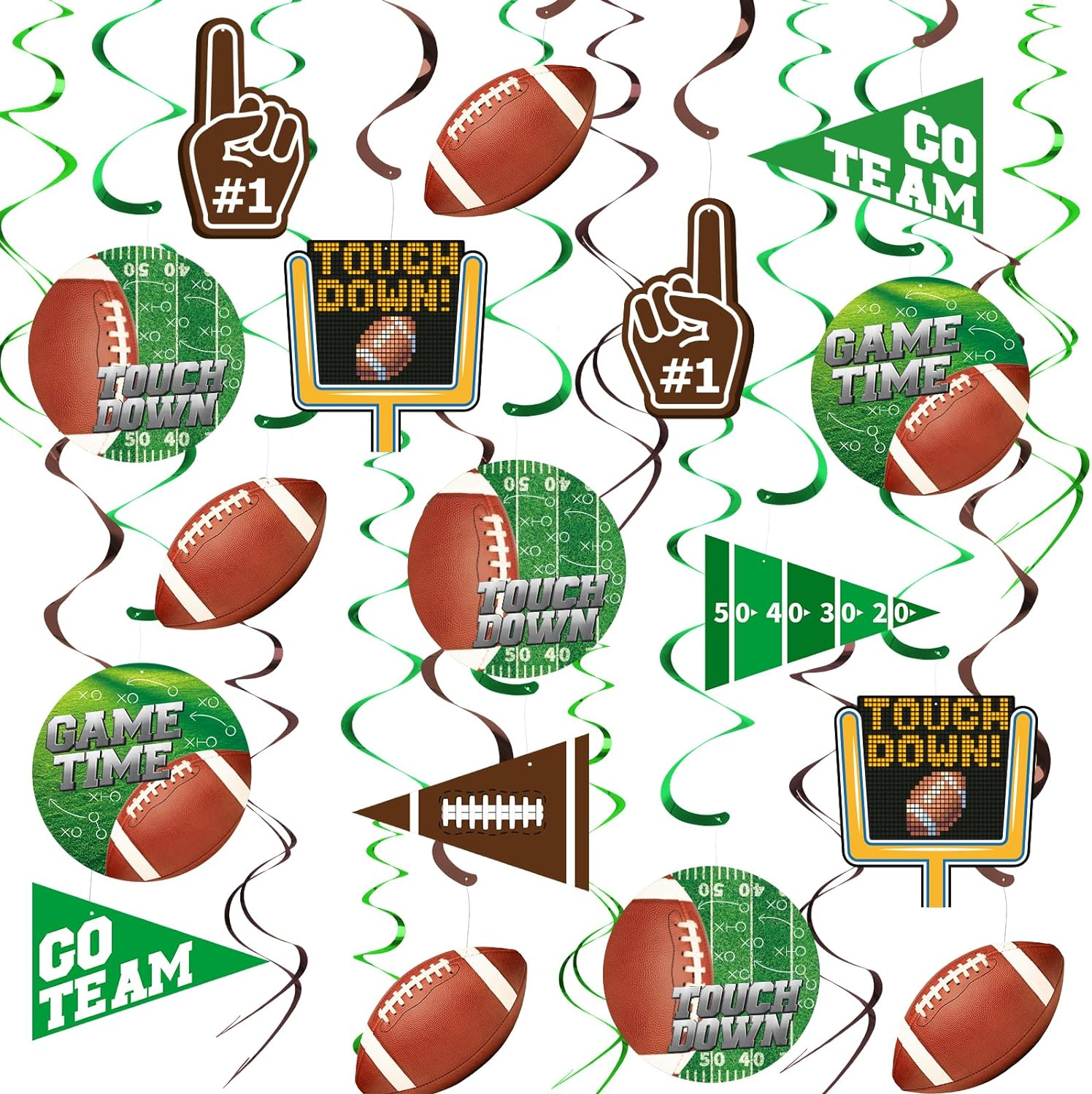 30-Piece Football Party Decorations Set with Hanging Swirls for Birthday Themes