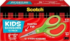 Scotch 5" Soft Touch Pointed Kid Scissors, Green, 12 Count Unit, Green 