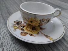 Vintage Mini Tea Cup and Saucer Japan Yellow Rose Flower Pattern