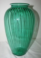 VTG LARGE Blue Glass Vase Vertical Ribbon 13" Aqua