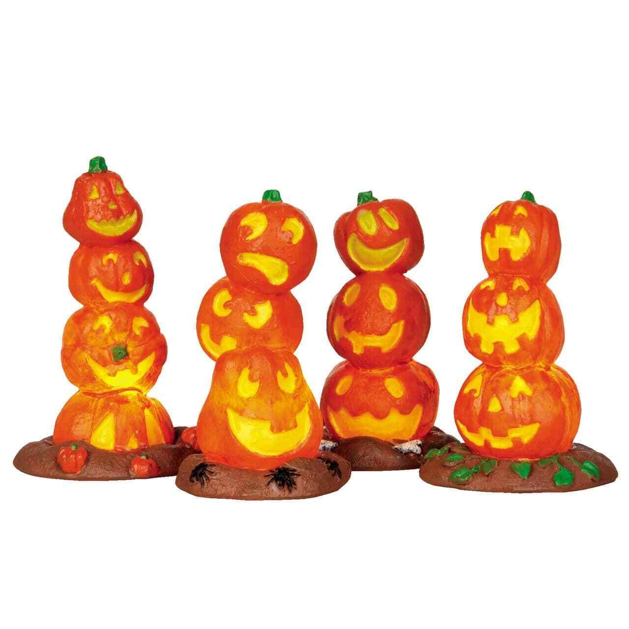 Spooky Town Light Up Pumpkin Stack, Set of 4, Battery Operated (4.5V) Lemax