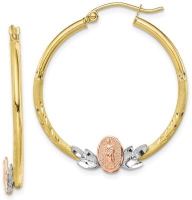 32.92mm 10k Yellow, White & Rose Gold Guadalupe Hoop Earrings 10ER300