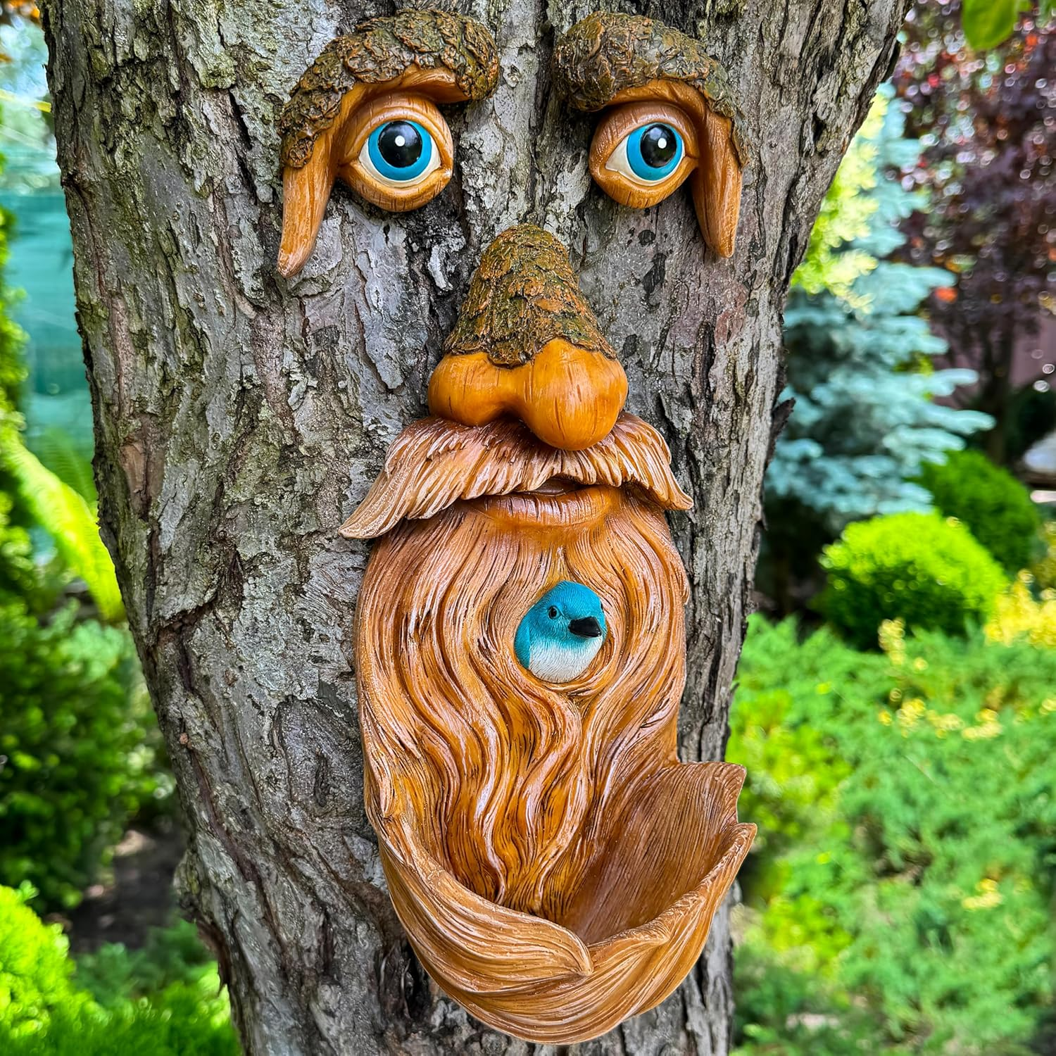 Old Man Tree Face Bird Feeder Outdoor Garden Decor Tree Hugger Yard Ornament