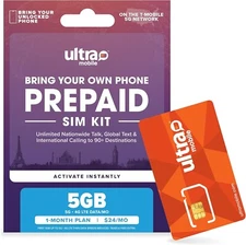 $15/mo. Ultra Mobile Prepaid Phone Plan with Unlimited Talk, Text and 250MB...