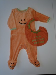 Baby 6 9 Months Pumpkin Halloween Fancy Dress Bib Sleepsuit Romper