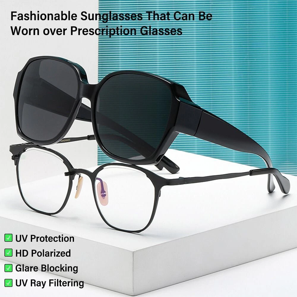 Square Frames Polarized Sunglasses For Men Women Fit Over Wrap