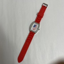 American Flag Crystal Accent Silver Tone Rectangle Case Red Silicone Band Watch
