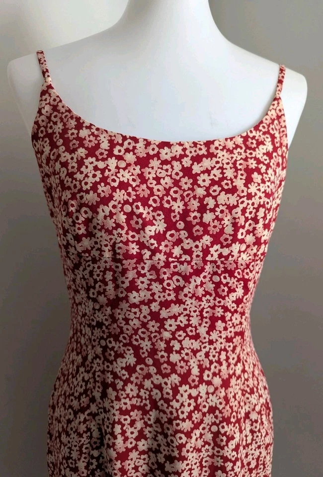 NOS Vintage 90s Ann Taylor Slip Dress  Red Floral Strappy Sundress 6 Classic NWT - Image 4 of 4
