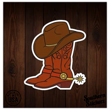 Cowboy Boots Hat - Vinyl Decal Sticker - Car Window Laptop - ebn7796