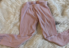 Girls Pink Solid Ribbed Knit Cotton Ankle Leggings Size 4 Elastic Waist