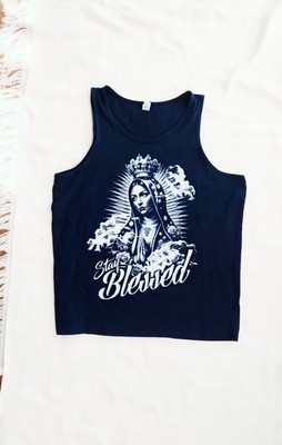 Mens Stay Bless Navy Graphic Sleeveless Tank Top