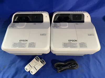 2 Epson BrightLink685Wi Short Throw Projectors w/Remotes Lot Only 31 & 44 HrsUsd