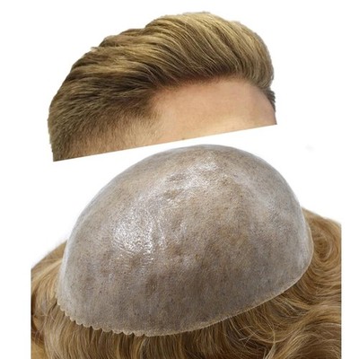 Mens Toupee Human Hair Systems Full Poly Thin Skin Hair Piece Replacement System